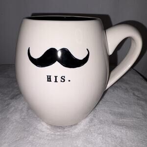 Rae Dunn Design By Magenta HIS Mustache Mug Black Inside NICE